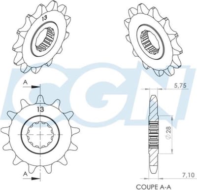 uitgaand tandwiel van teknix voor motorfiets yamaha 50 dt supermotard 2003 tot 2011 13 tanden steek 420 / 941119-13 nieuw