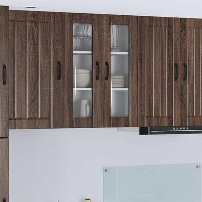 vidaXL - Wandglas - Kasten - LUCCA - Bruin - eiken - 60 - x - 31 - x - 80 - cm - Bewerkt - hout