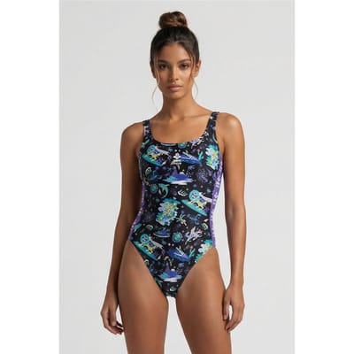 Arena Women's  Fun Planet Swimsuit U Back Black Multi Maat: XS | Badpakken Outlet | Dames | Zwart