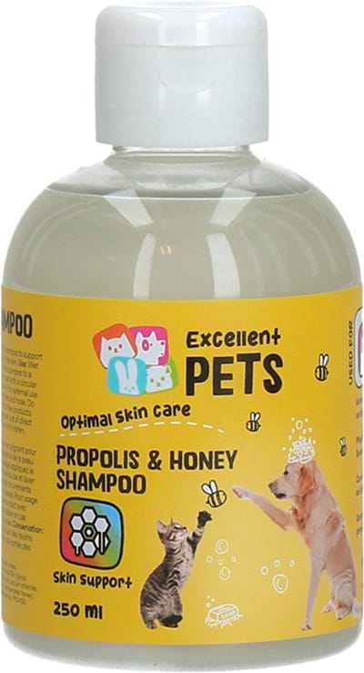 Excellent Pets Hond & Kat Shampoo 250 ml - Reinigend en Verzorgend - Bijenpropolis & Honing - Ondersteunt het herstellend vermogen van de huid - Propolis & Honey Shampoo