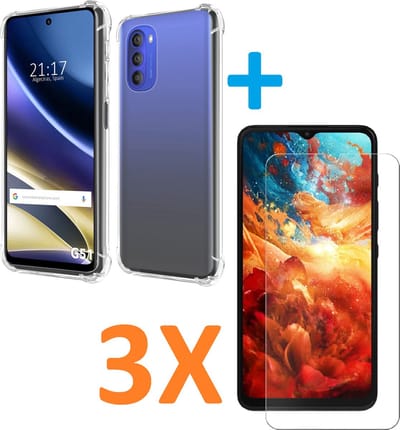 Shockproof Soft TPU hoesje Silicone Case Geschikt voor: Motorola Moto G51 met 3X Tempered glas Screen Protector