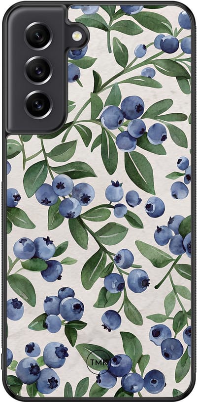 Hoesje geschikt voor Samsung Galaxy S21 FE - Blueberries - Blauw - TPU case - Print - Hardcase zwart telefoonhoesje