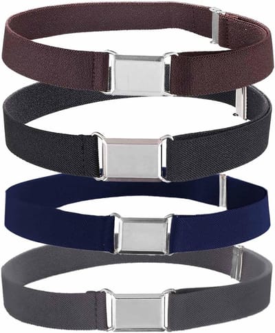 Verstelbare elastische riem voor kinderen - 4-delige set in zwart, koffie, marineblauw en donkergrijs - ideaal voor peuters en jongens/meisjes