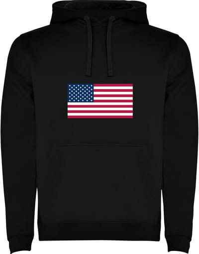 Zwarte unisex hoodie met Wereldse vlaggen het land Amerika / USA merk Roly maat M