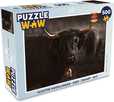 Puzzel Schotse hooglander - Dier - Zwart - wit - Legpuzzel - Puzzel 500 stukjes
