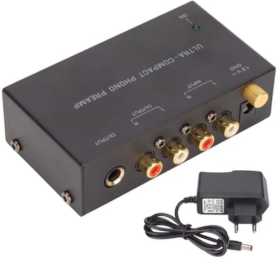 Phono Draaitafel VoorversterkerPP400 met RCA-ingang en -uitgang - Audio Stereo Versterker voor Platenspeler - Onafhankelijke Knop Controle - Inclusief DC 12V Voedingsadapter(EU) .