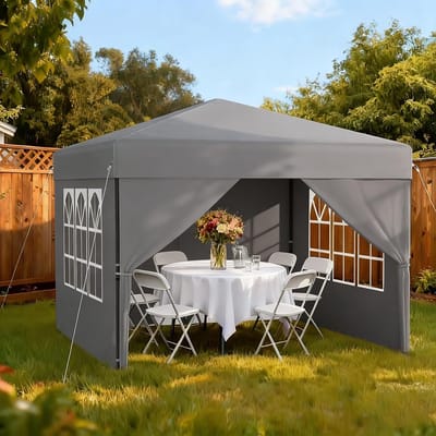 Vouwpaviljoen Waterdicht - Partytent Tuin - Buiten Feesten - Eén Knop Centrale Vergrendeling - 250x250x260 cm - Antraciet