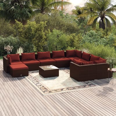 vidaXL - 11-delige - Loungeset - met - kussens - poly - rattan - bruin