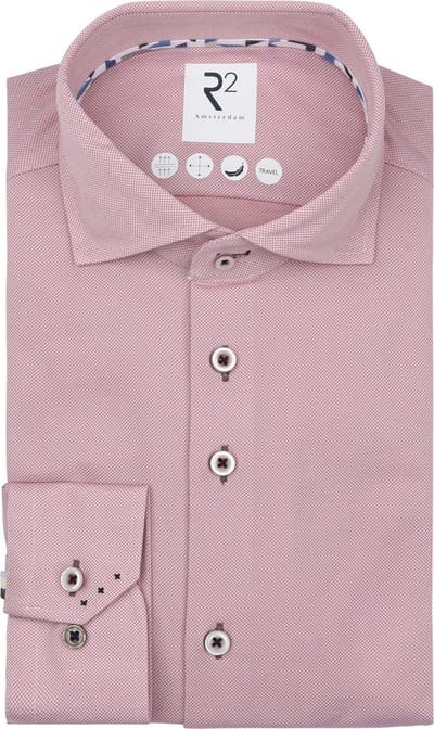R2 Overhemd Technical Knitted Dobby Coral - Maat 39 - Heren - Overhemden Formeel