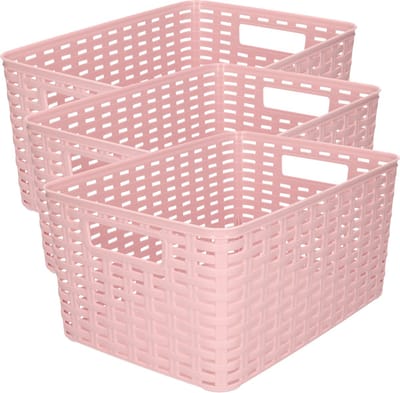 Plasticforte Opbergmand - 3x - Kastmand - rotan kunststof - oudroze - 10 Liter - 22 x 33 x 16 cm