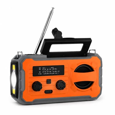 Gloovon® Noodradio - 8000 mAh Powerbank & Dynamo - AM/FM/WB Ontvangst - Met Zaklamp & SOS Alarm - USB-C Oplaadbaar - Oranje