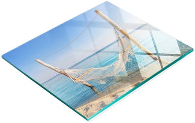 Decoratieve glazen snij- en serveerplank 'Hangmat aan zee' 60x52 cm