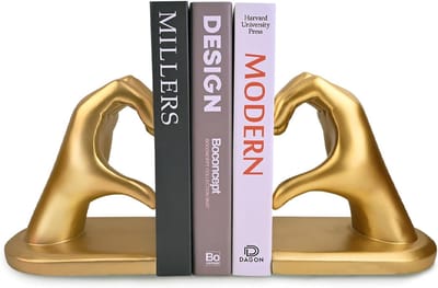 OUYLAF boekensteunen - boeksteun - Hartvormige boekensteundecoratie - decoratie - voor Woonkamer, Slaapkamer of Kantoor - goud
