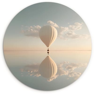 WallCircle® Wandcirkel 120x120 cm - Muurcirkel Luchtballon - Wolken - Water - Blauw - Muurdecoratie woonkamer - Wanddecoratie slaapkamer - Kamer decoratie accessoires - Ronde schilderijen XXL