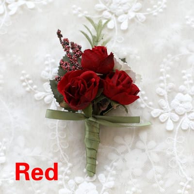 Boutonnière de Marié Épingle Homme Costume Corsage Boutonnière Mariage Fleur Poignet Fête Décoration Mariage Fleurs Roses en Soie Artificielle