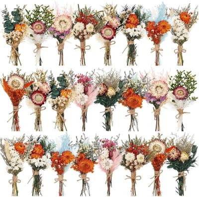 Gedroogde bloemen boeket - Mini bloemen - Decoratie huis - Natuurlijk en handgemaakt - 24 stuks - Veelkleurig