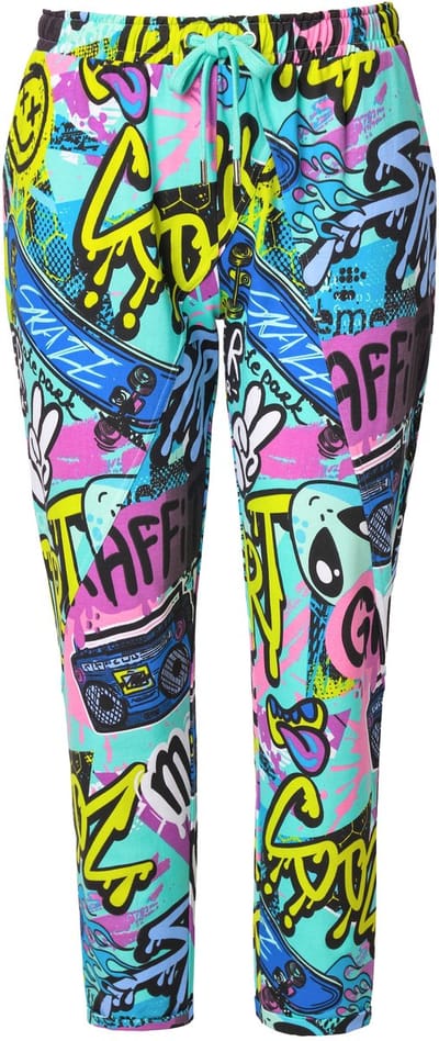 Angel of Style - Dames - trainingsbroek loose fit sweatstof met comicprint - Smaragd - Maat 46