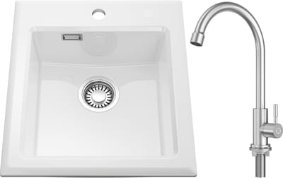 CECIPA Max Spoelbak Keuken - Keramische Spoelbakken Wit 45x50CM - Gootsteen Met Koudwaterkraan Keuken - Keukenspoelbak - Opbouw Wasbak Keuken