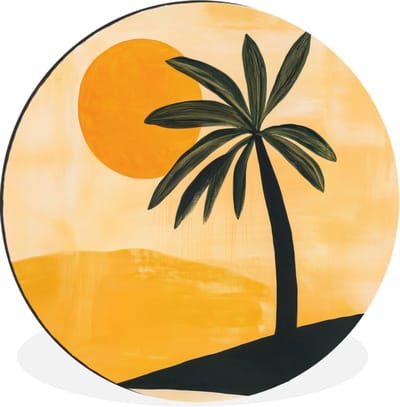 WallCircle - Wandcirkel - Muurcirkel - Illustratie - Palmboom - Zon - Heuvels - Aluminium - Dibond - 30x30 cm - Binnen en Buiten