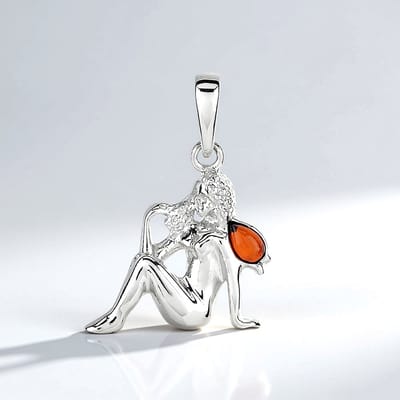 Cavill - Zilveren hanger met Baltische barnsteen 0,085 ct - 925 Sterling zilver - Peervormige cabochon 26x17 mm - Elegant Maagd sterrenbeeld sieraad