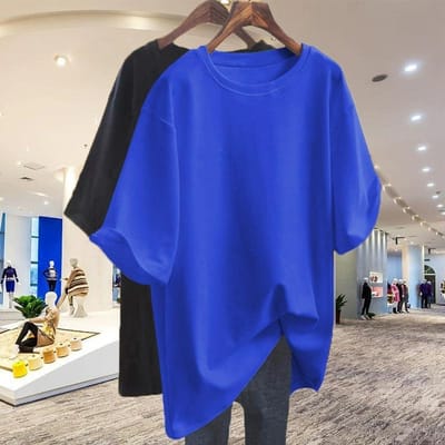Abrikoos Katoen Kortmouwig T-shirt Dames Lange Bedekking Billen Zomer Nieuw Grote Versie Losse Top XXXL blue