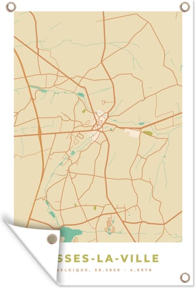 Muurdecoratie Fosses-La-Ville - Stadskaart - Vintage - Plattegrond - Kaart - 120x180 cm - Tuinposter - Tuindoek