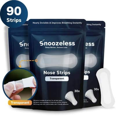 Snoozeless Transparante Neusstrips – Neuspleisters tegen Snurken & voor Sport – Hypoallergeen & Huidvriendelijk – Transparant & Nauwelijks Zichtbaar – Betere Ademhaling – 90 Stuks