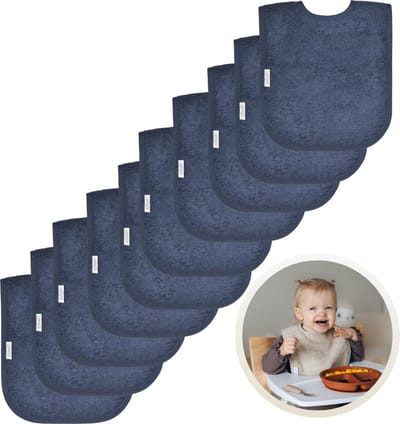 Funnies Slabbetjes 10-Pack Navy - Set van 10 Zachte Slabbertjes - Grote Slabbers - Kwijldoekjes voor Baby’s en Kinderen - Absorberend, Zacht en Makkelijk Wasbaar - Perfect voor Voeden, Kwijlen en Bescherming van Kleding