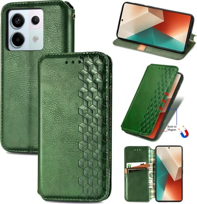 Luxe PU Lederen Ruitpatroon Wallet Case + Screenprotector voor Redmi Note 13 Pro 5G / Poco X6 _ Groen
