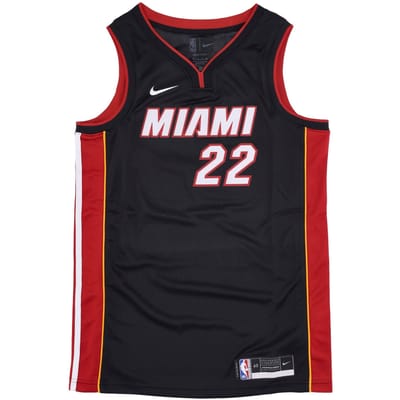 Basketbaltanktop voor heren Nba Swingman Jersey Icon Edition 2020 nr. 22 Jimmy Butler Miahea Zwart/stoer rood/zonnewijzer