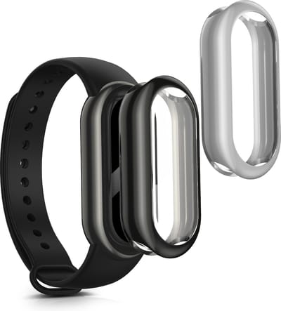 kwmobile 2x smartwatch hoes geschikt voor Xiaomi Mi Band 8 hoesje - Siliconen sporthorloge cover - Activity tracker case in zwart / zilver