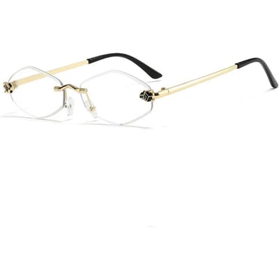 Diamantvormige Luipaard Zonnebril Randloos Geslepen Rand UV400 Klein Montuur UV-bestendig Gepersonaliseerde Mode Bril