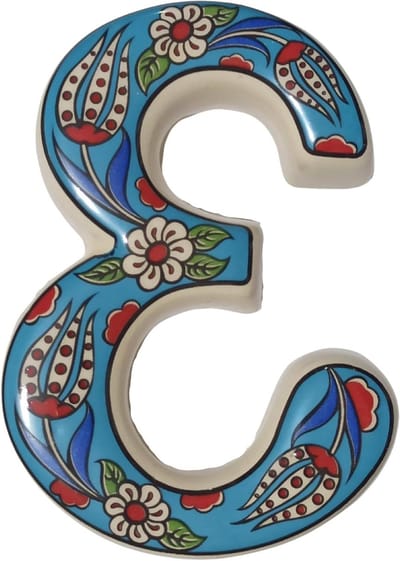 Keramiek Huisnummer - Deurnummer Keramiek - Huis Decoratie - Tulp Patroon - 12 cm Hoog - Turquoise
