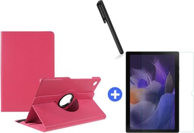 Hoesje Geschikt Voor Samsung Galaxy Tab A8 Hoes 10.5 inch 2021 draaibare hoesje - Roze + tempered glass screenprotector + stulus pen