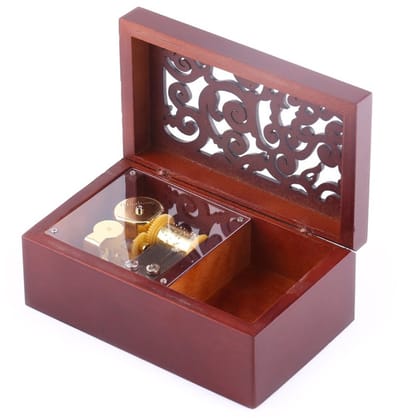 Dailygoody - Muziekdoos Koffer - Antiek Gegraveerd - Massief Hout - Gouden Beweging - Multifunctionele Decoratie - Geschikt voor Vriendin