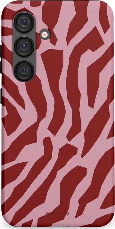 Casetastic Hoesje Geschikt voor Samsung S25 - Stijlvolle Beschermende Duo-layer Case - Rode Roze Framboos Zebra Strepen