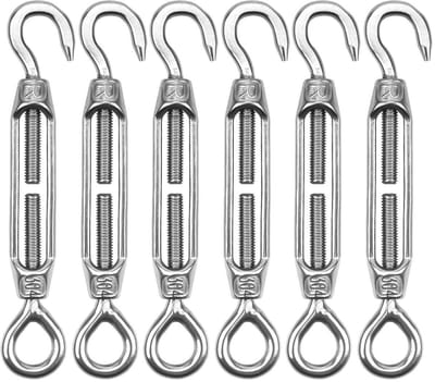 Verstelbare Kabelspanners van Roestvrijstaal voor Aerial Installaties, Hammocks en Touwsystemen - 6 Stuks M4 Tensioners