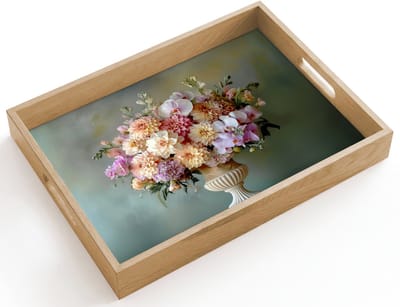Dienblad hout 40x30 cm - Schootdienblad - Orchidee - Boeket - Vaas - Bloemen - Borrelplank rechthoek - Plateau dienbladen