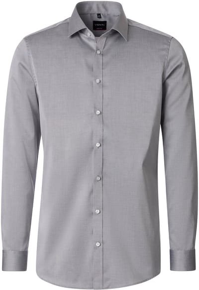 VENTI body fit overhemd - twill - zilvergrijs - Strijkvrij - Boordmaat: 38