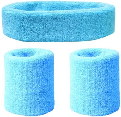 Jumada's - 3-delige set zweetbandjes - Voor hoofd en pols - Licht blauw
