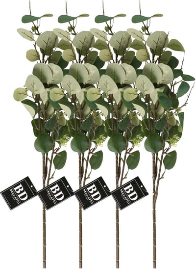 Bellatio Design Kunstbloem/kunsttak Eucalyptus Narvik - 4x - 92 cm - lichtgroen - kunst zijdebloemen