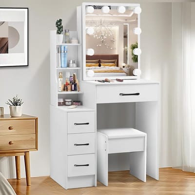Make Up Tafel met Spiegel - Kaptafel voor Meisjes - Hollywood Spiegel met Verlichting - Houtlook