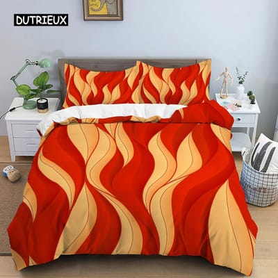Geometrische Dekbedovertrek Set Queen Size Rood Geel Streep Beddengoed Set Microfiber Abstract Kunst Thema Dekbedovertrek met Rits AU Single(140x210cm)