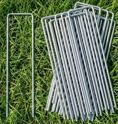 Set van 50 tuinpinnen voor stevige bevestiging, ideaal voor worteldoek, onkruiddoek en mulch, wit gegalvaniseerd (150 x 40 mm - diameter 3 mm)