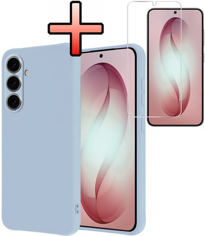 Hoesje - Met Screenprotector - Geschikt voor Samsung Galaxy S26 - Sterk & Shockproof - Back Cover - Siliconen Case - Telefoon Hoes - Lichtblauw
