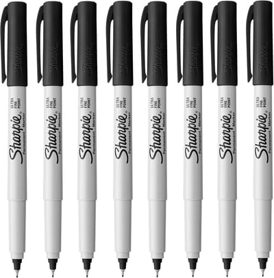 Ultra Fine Point Permanente Marker Pennen - Zwarte Inkt - Pack van 8