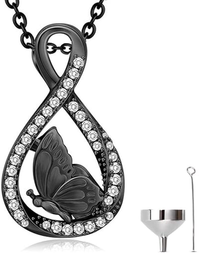 Luxe Ashanger - met Ketting (55 cm) - Voor As, Haren of Parfum - Assieraad - As Ketting - Gedenksieraad - Urn - As Hanger - Incl. As vuller en Opbergzakje - Black Butterfly