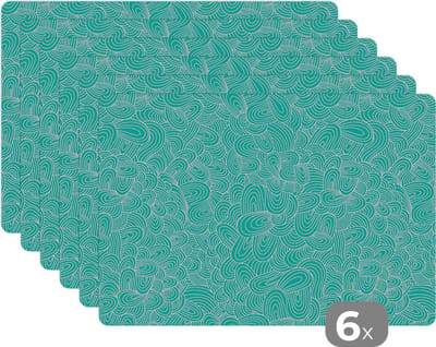 Placemat - Placemats kunststof - Patronen - Water - Zee - 45x30 cm - 6 stuks - Hittebestendig - Anti-Slip - Onderlegger - Afneembaar