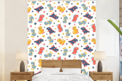Behang - Fotobehang Patronen - Dino - Sterren - Jongens - Jongetje - Baby - Kinderen - Kids - Breedte 225 cm x hoogte 280 cm