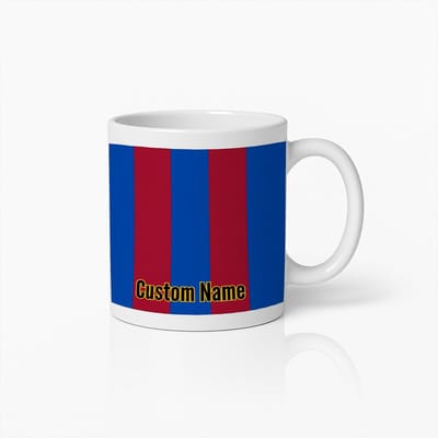 Gepersonaliseerde Naam Mok – Blauw & Rood Gestreept Design Keramische Koffiemok 330 ml – Cadeau met Eigen Naam